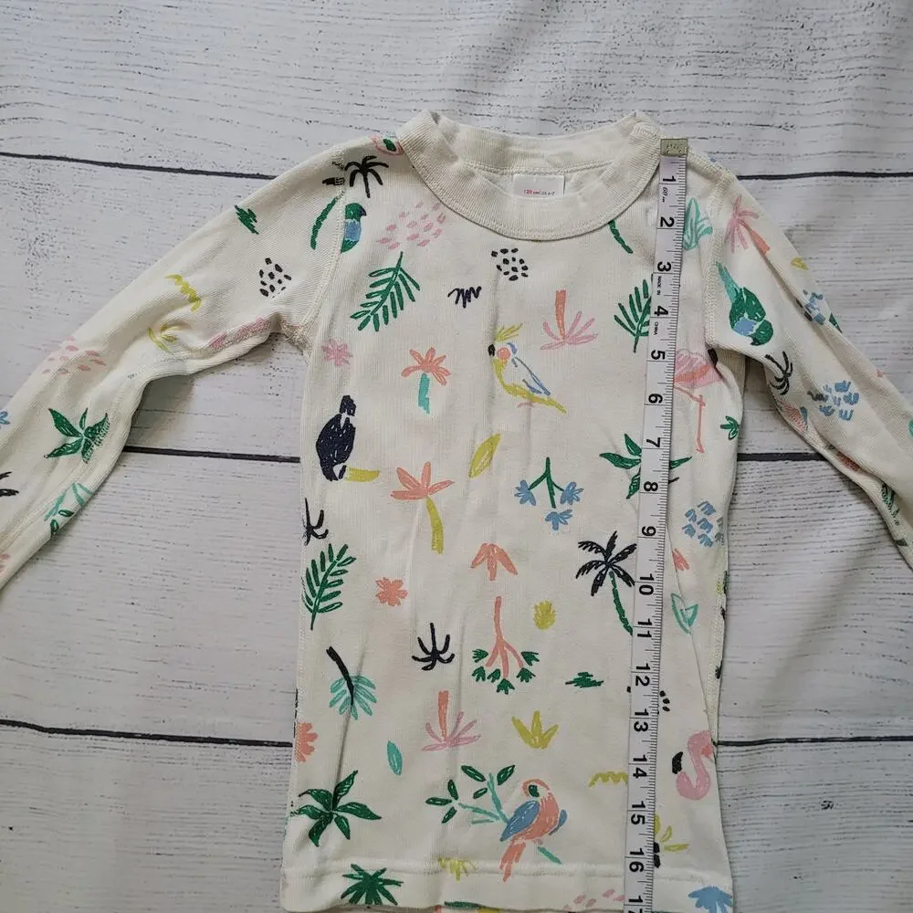 Hanna Andersson Size 6/7‎ Bird Print Long Sleeve Pajama Top Palm Tree Cute